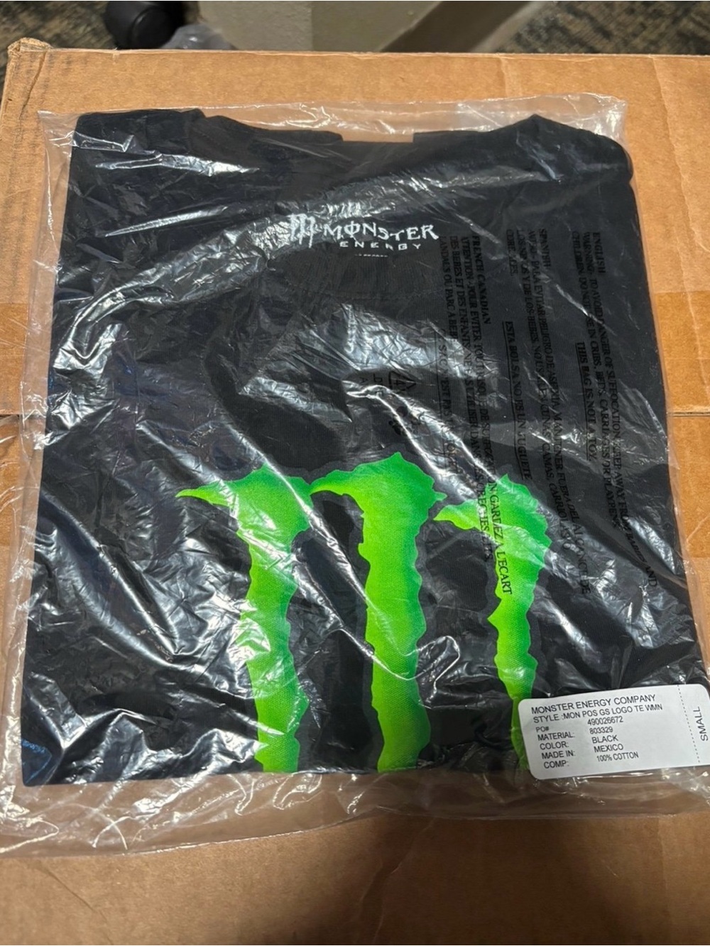 Monster Energy Men’s Black T-Shirt with Green Logo